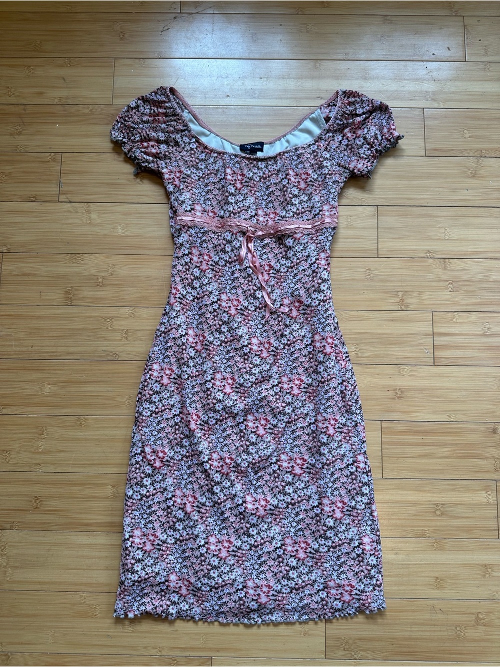 Floral Pink Short-Sleeve Midi Dress